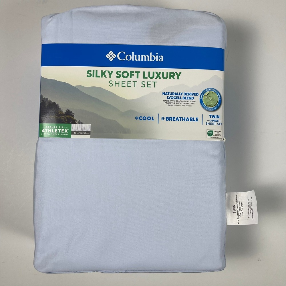 Columbia Silky Soft Luxury Twin Sheet Set Daydream Blue Lyocell Blend 3 Piece